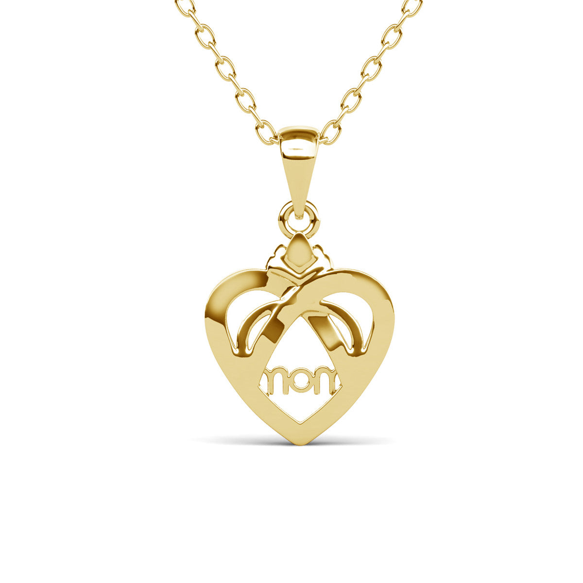 Jenna 18k White Gold Plated Mom Heart Necklace with Simulated Diamond Crystals