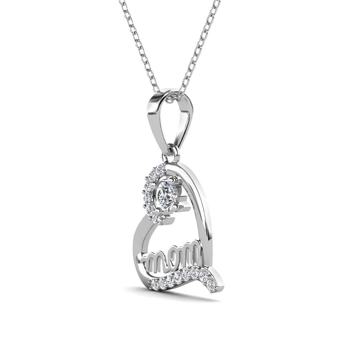 Thelma 18k White Gold Plated Mom Heart Necklace with Simulated Diamond Crystals