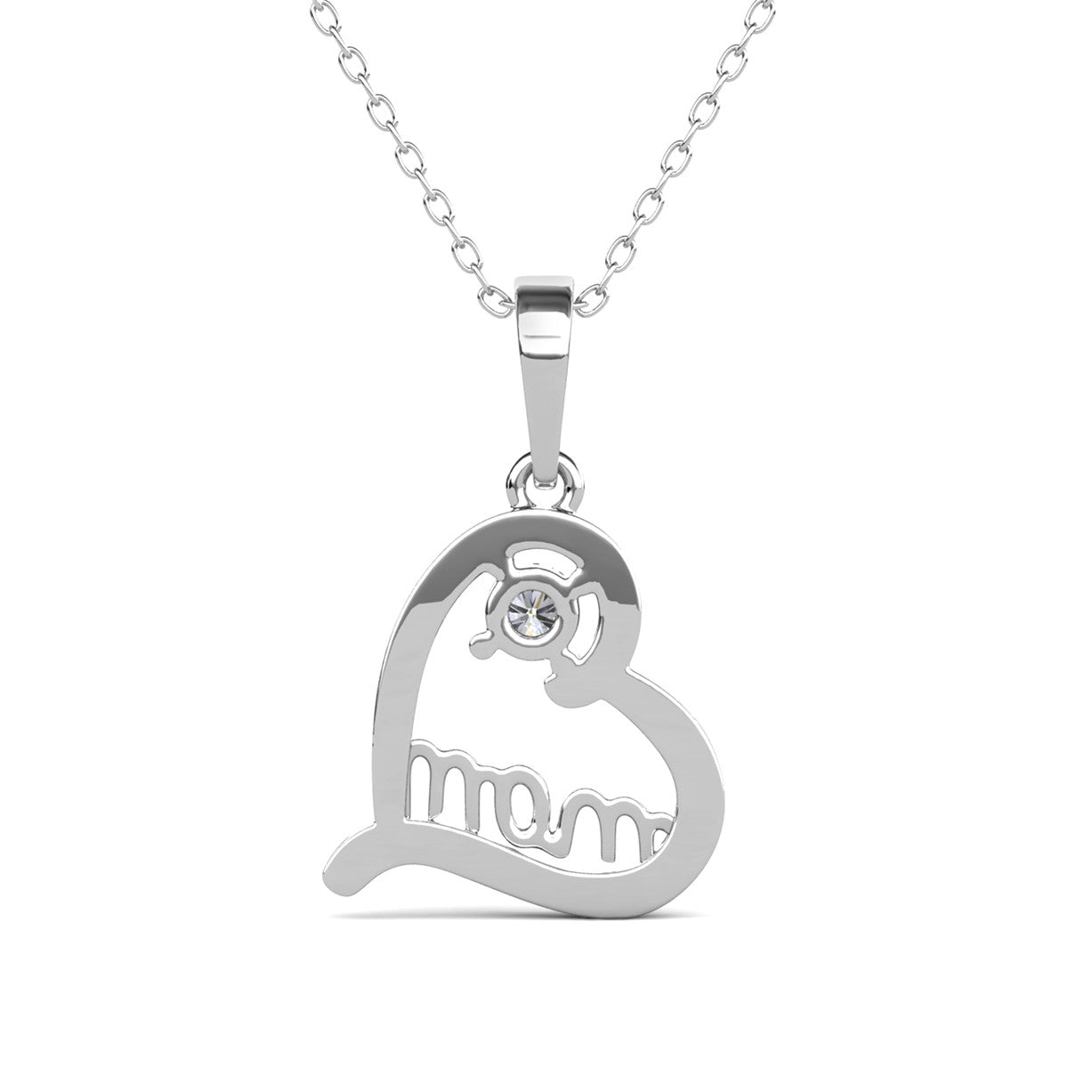 Thelma 18k White Gold Plated Mom Heart Necklace with Simulated Diamond Crystals