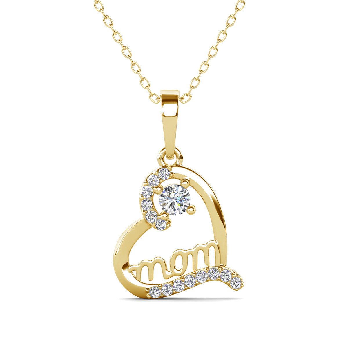 Thelma 18k White Gold Plated Mom Heart Necklace with Simulated Diamond Crystals