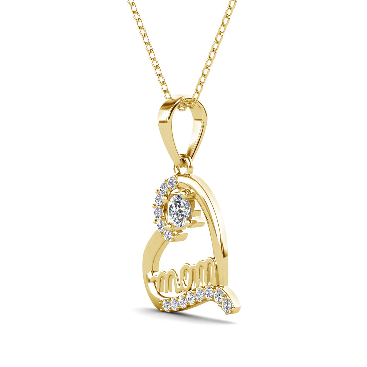 Thelma 18k White Gold Plated Mom Heart Necklace with Simulated Diamond Crystals