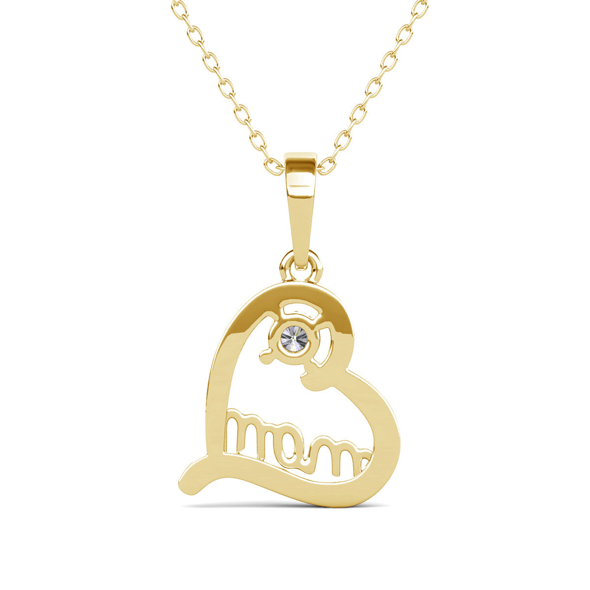 Thelma 18k White Gold Plated Mom Heart Necklace with Simulated Diamond Crystals