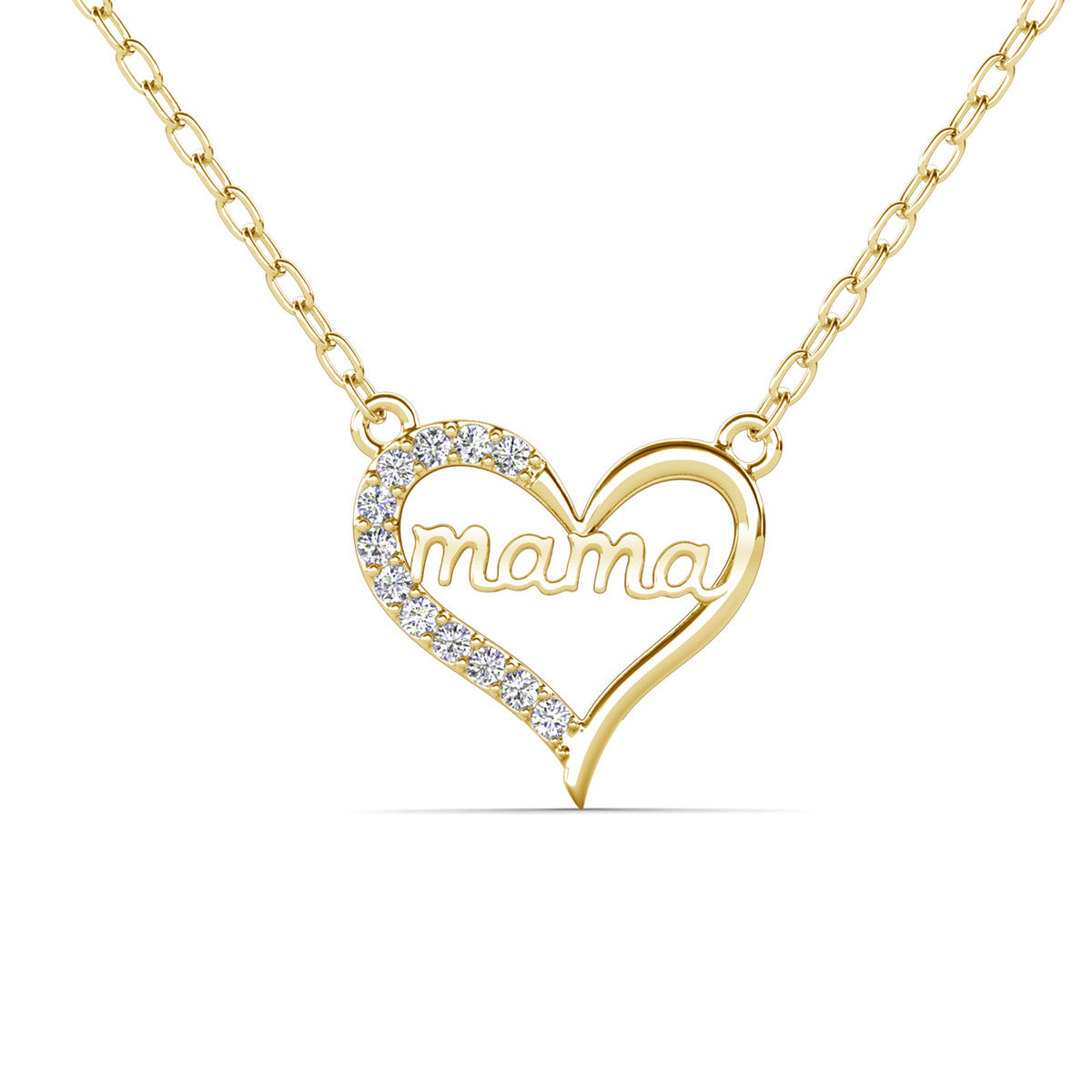 Louise 18k White Gold Plated Mama Heart Necklace with Simulated Diamond Crystals