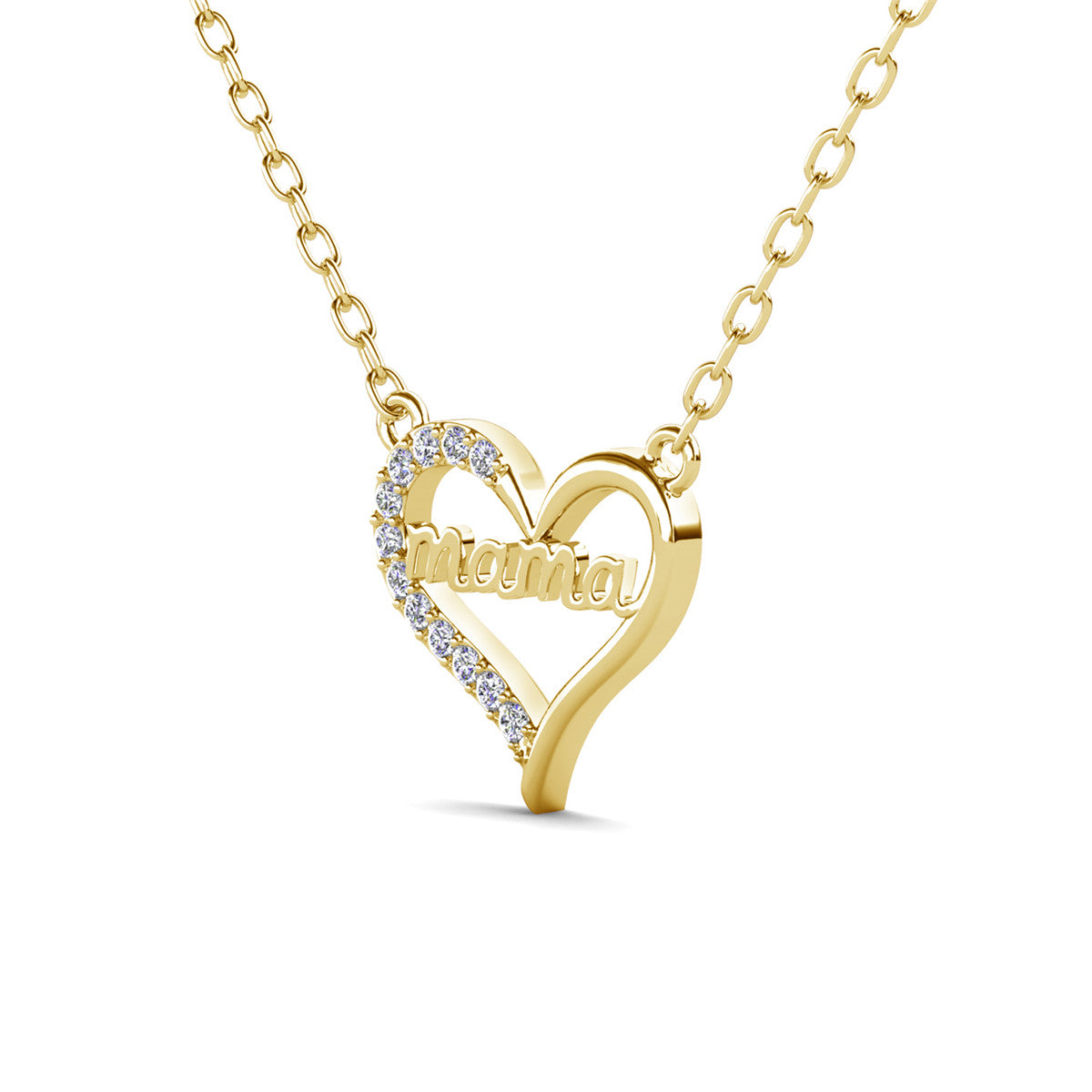 Louise 18k White Gold Plated Mama Heart Necklace with Simulated Diamond Crystals