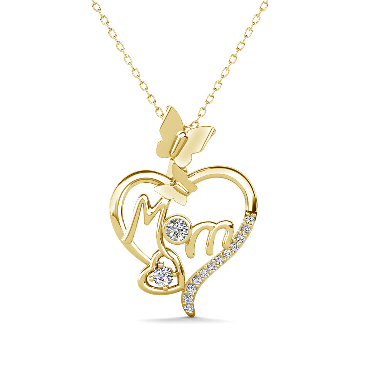 Mabel 18k White Gold Plated Mom Heart Pendant Necklace with Simulated Diamond Crystals