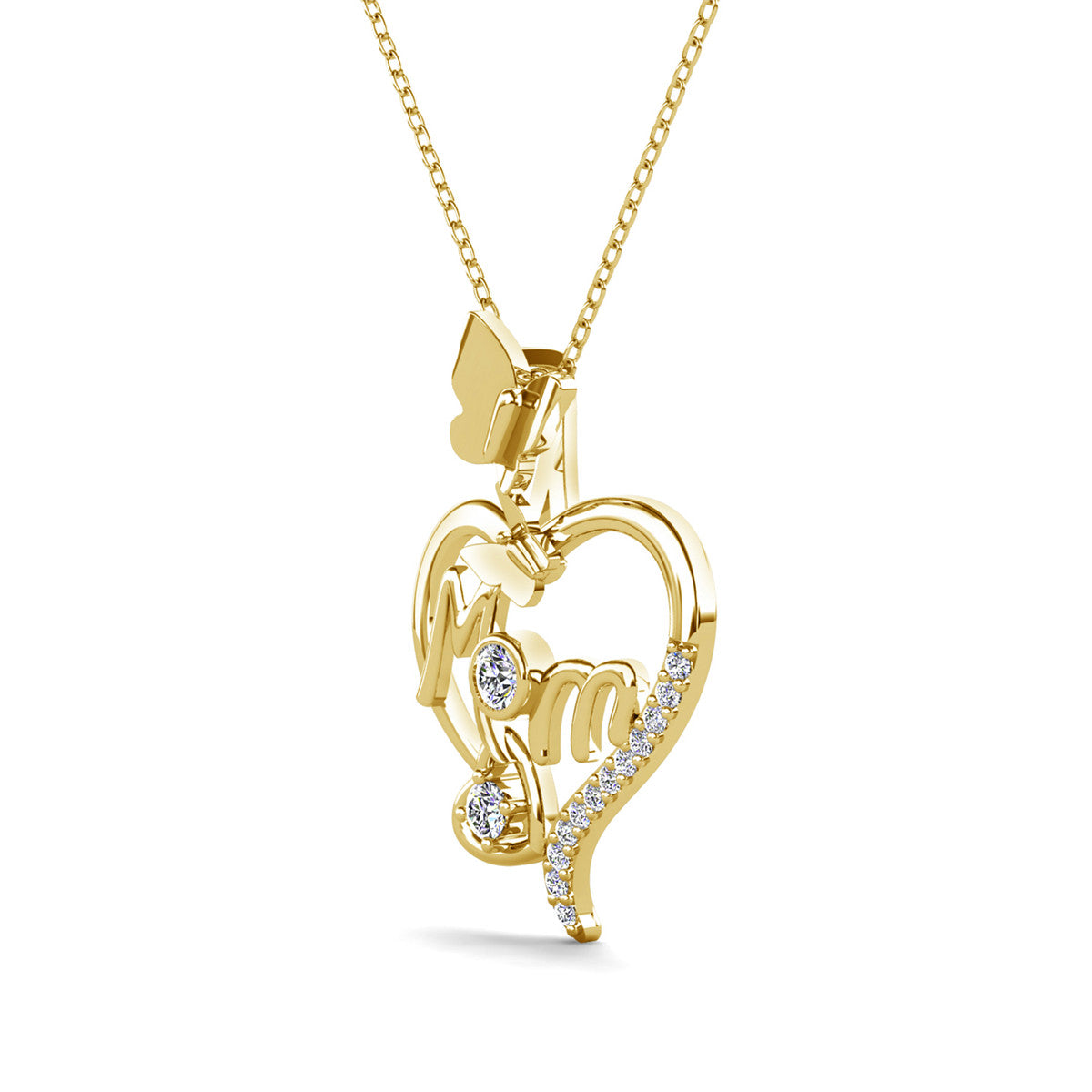 Mabel 18k White Gold Plated Mom Heart Pendant Necklace with Simulated Diamond Crystals