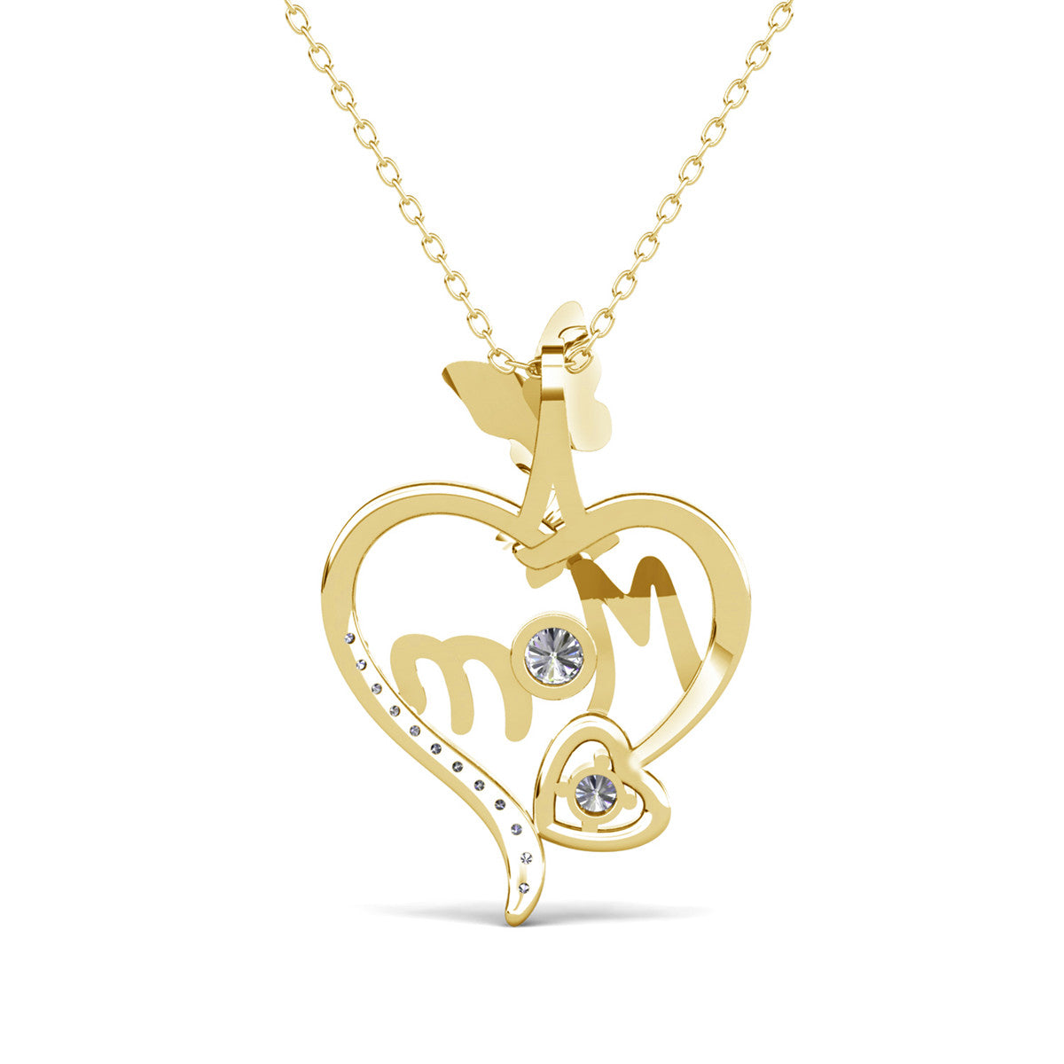 Mabel 18k White Gold Plated Mom Heart Pendant Necklace with Simulated Diamond Crystals
