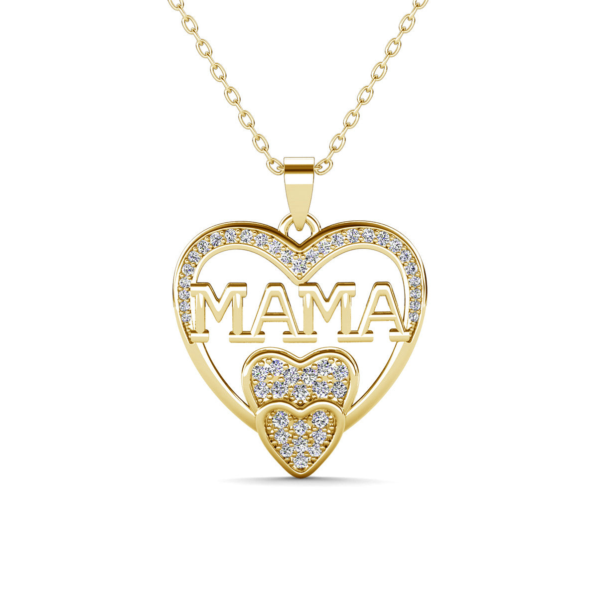 Selena 18k White Gold Plated Mama Heart Pendant Necklace with Simulated Diamond Crystals