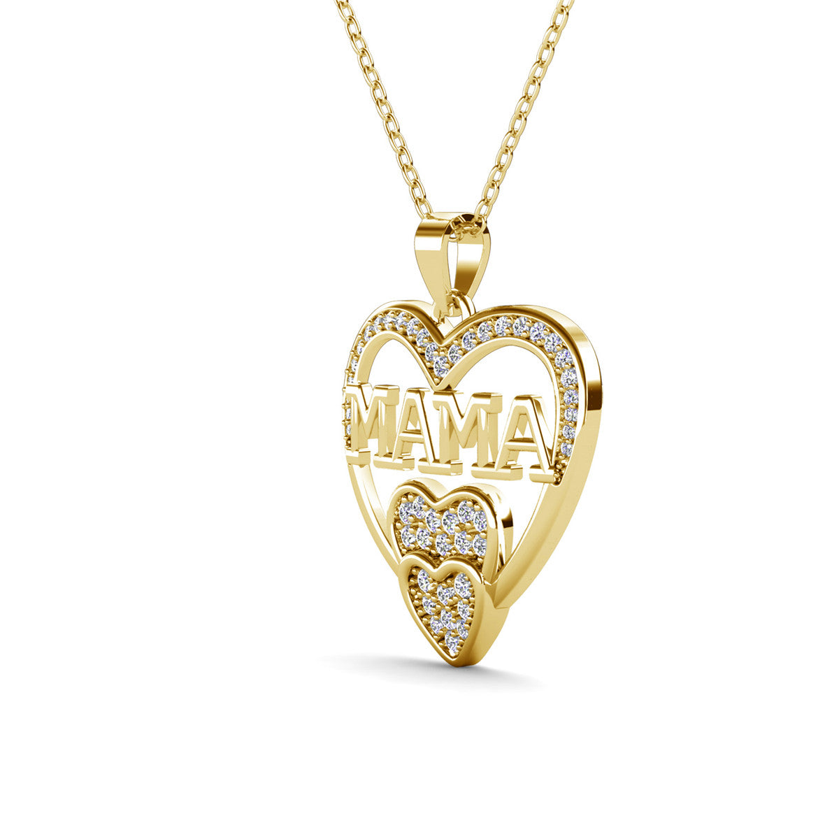 Selena 18k White Gold Plated Mama Heart Pendant Necklace with Simulated Diamond Crystals