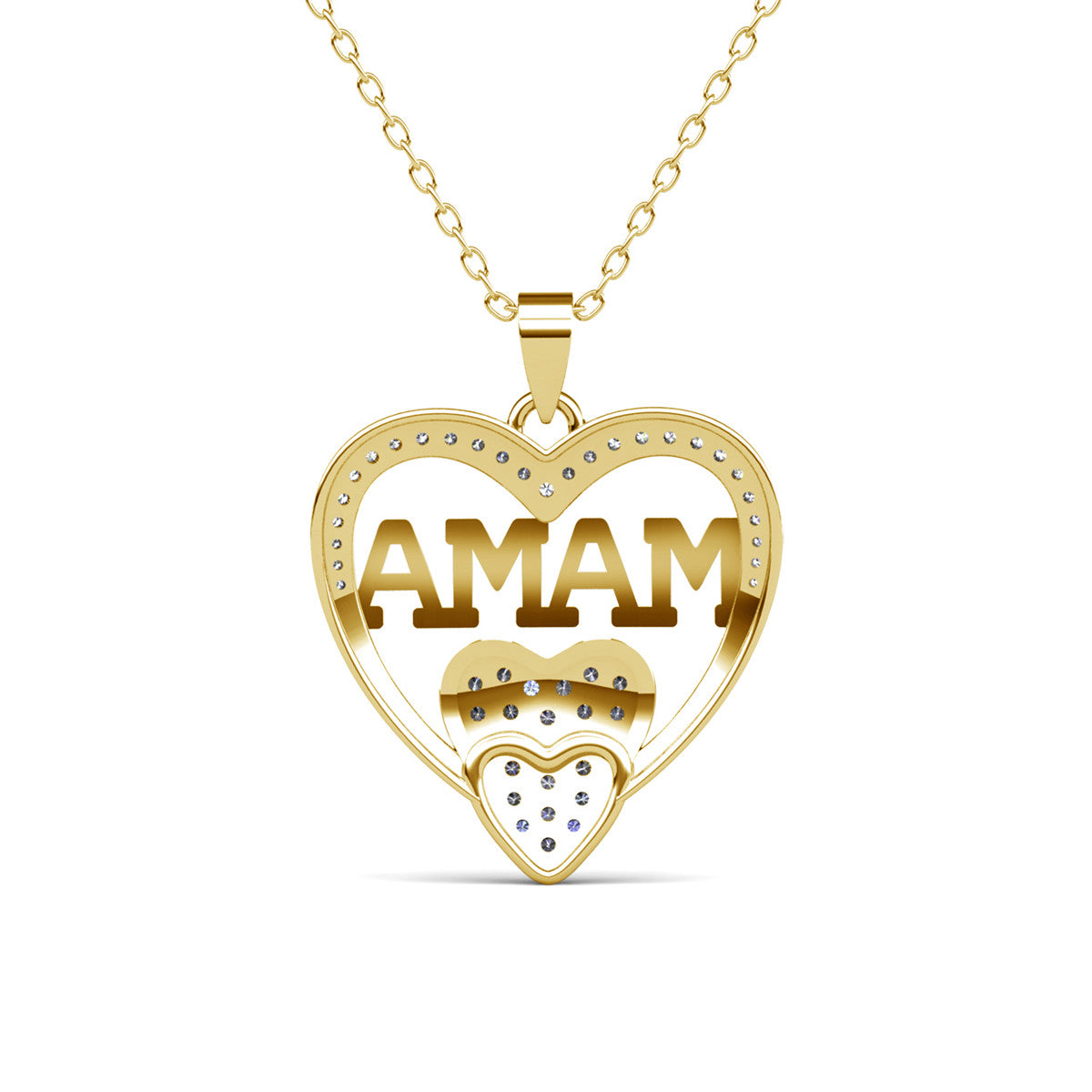 Selena 18k White Gold Plated Mama Heart Pendant Necklace with Simulated Diamond Crystals