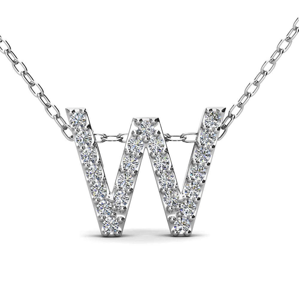 Ethereal Collection 18k White Gold Plated Initial Letter Pendant Necklace with Swarovski Crystals