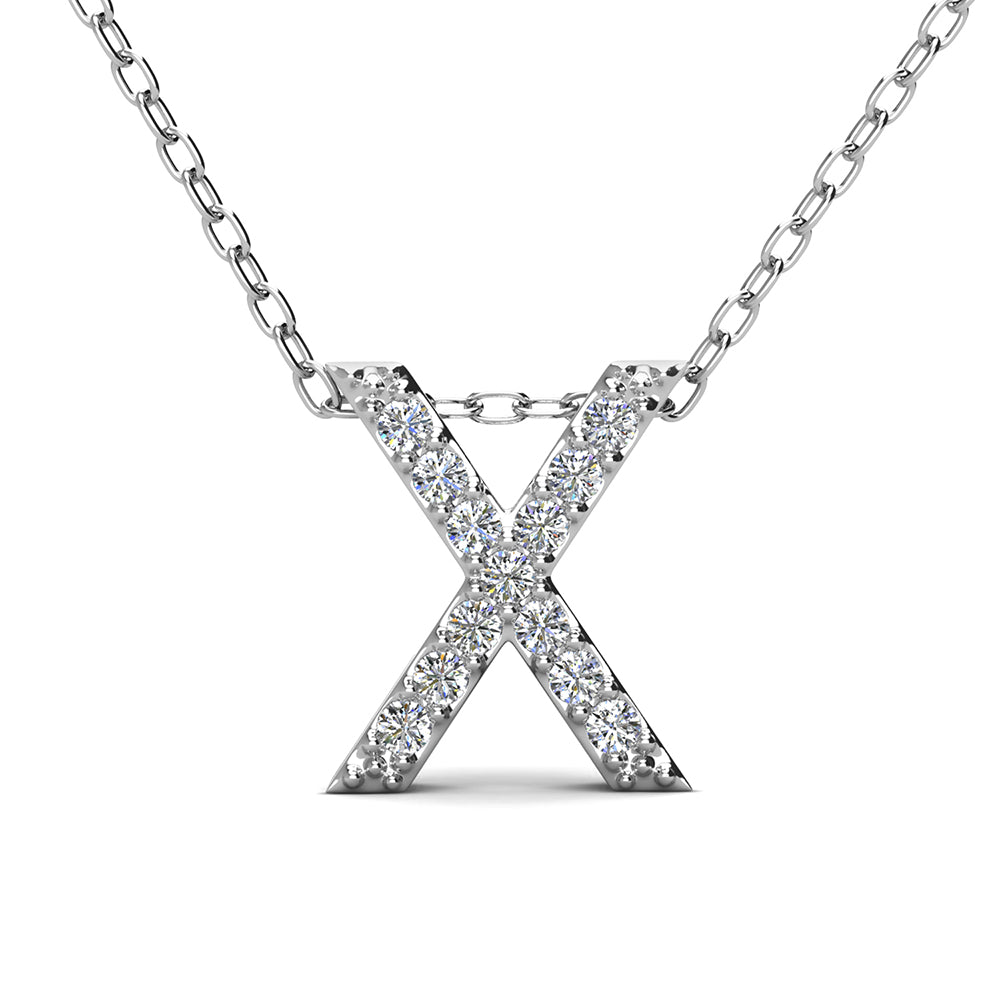 Ethereal Collection 18k White Gold Plated Initial Letter Pendant Necklace with Swarovski Crystals