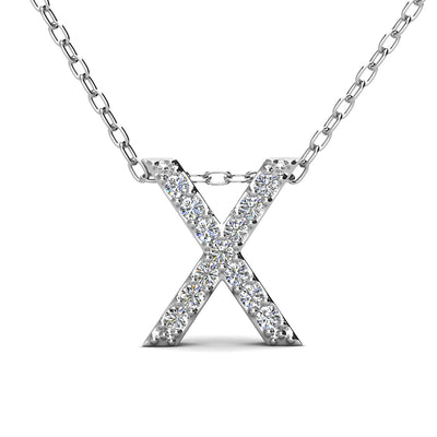 Ethereal Collection 18k White Gold Plated Initial Letter Pendant Necklace with Swarovski Crystals - X