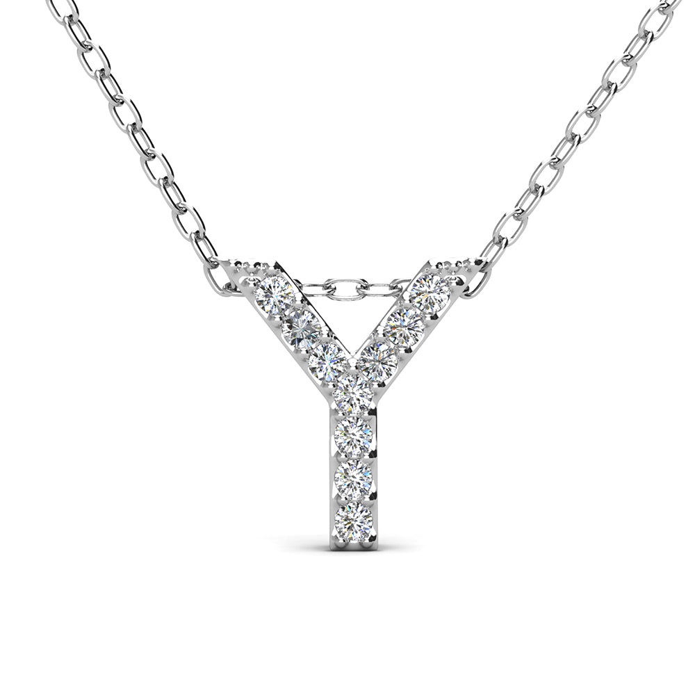 Ethereal Collection 18k White Gold Plated Initial Letter Pendant Necklace with Swarovski Crystals