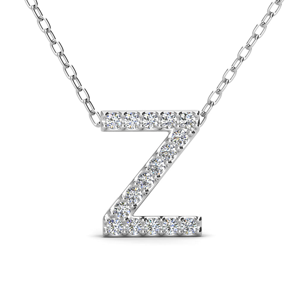 Ethereal Collection 18k White Gold Plated Initial Letter Pendant Necklace with Swarovski Crystals