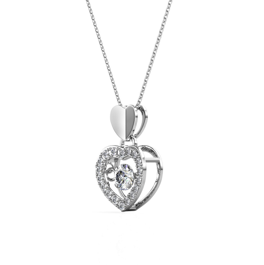 Shelby 18k White Gold Plated Heart Dancing Necklace with Swarovski Crystals