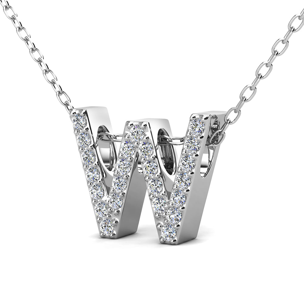 Ethereal Collection 18k White Gold Plated Initial Letter Pendant Necklace with Swarovski Crystals