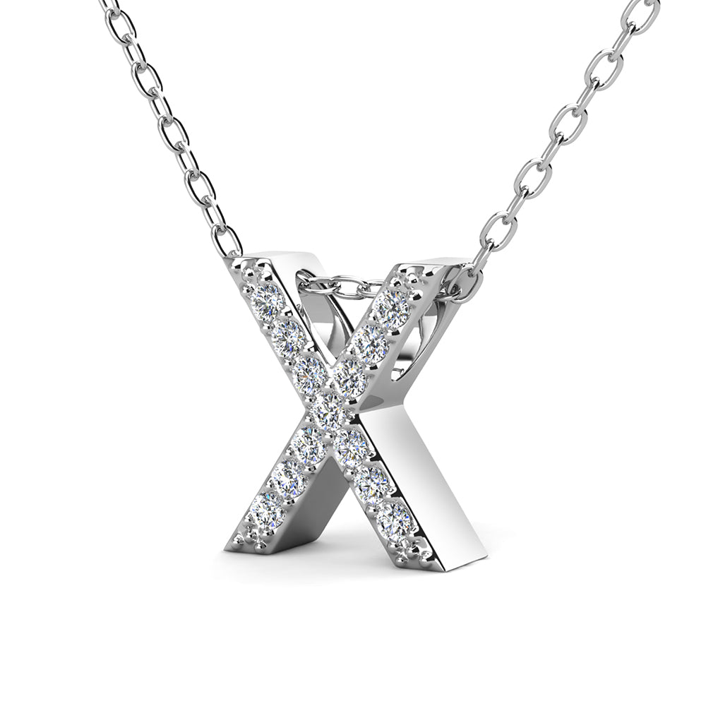 Ethereal Collection 18k White Gold Plated Initial Letter Pendant Necklace with Swarovski Crystals