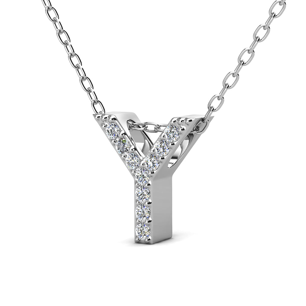 Ethereal Collection 18k White Gold Plated Initial Letter Pendant Necklace with Swarovski Crystals