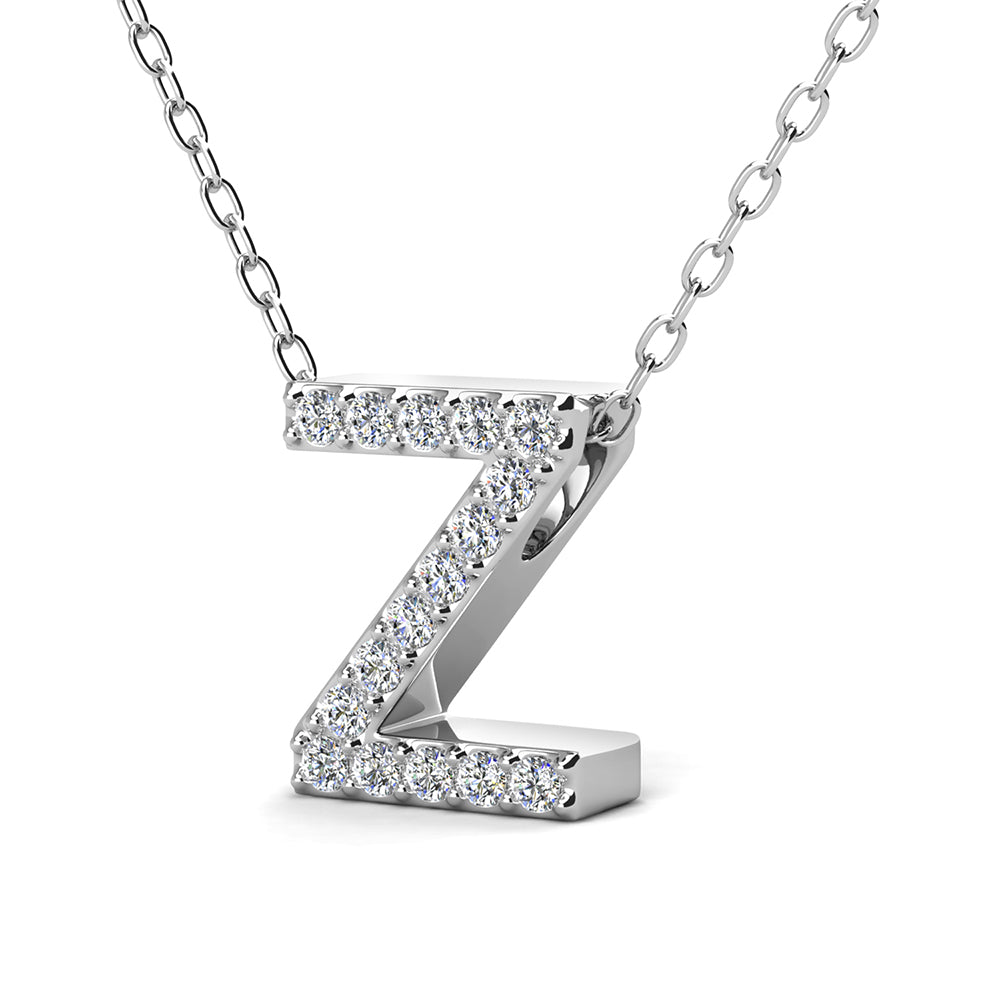 Ethereal Collection 18k White Gold Plated Initial Letter Pendant Necklace with Swarovski Crystals