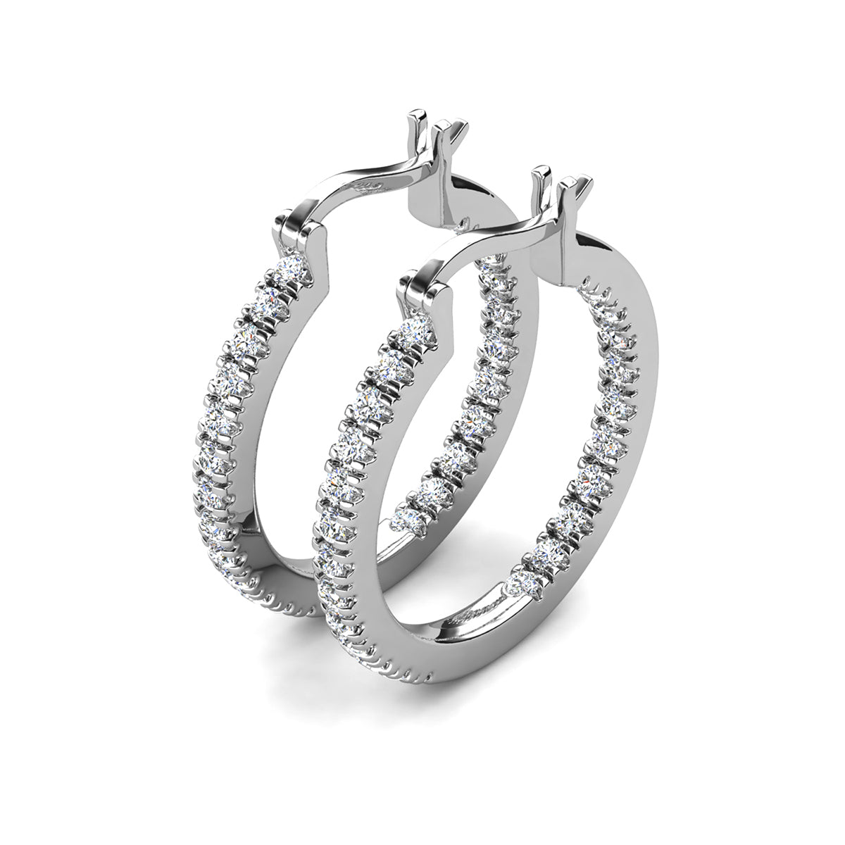 Margot 18k White Gold Plated 24mm Hoop Earrings with Simulated Diamond Crystals