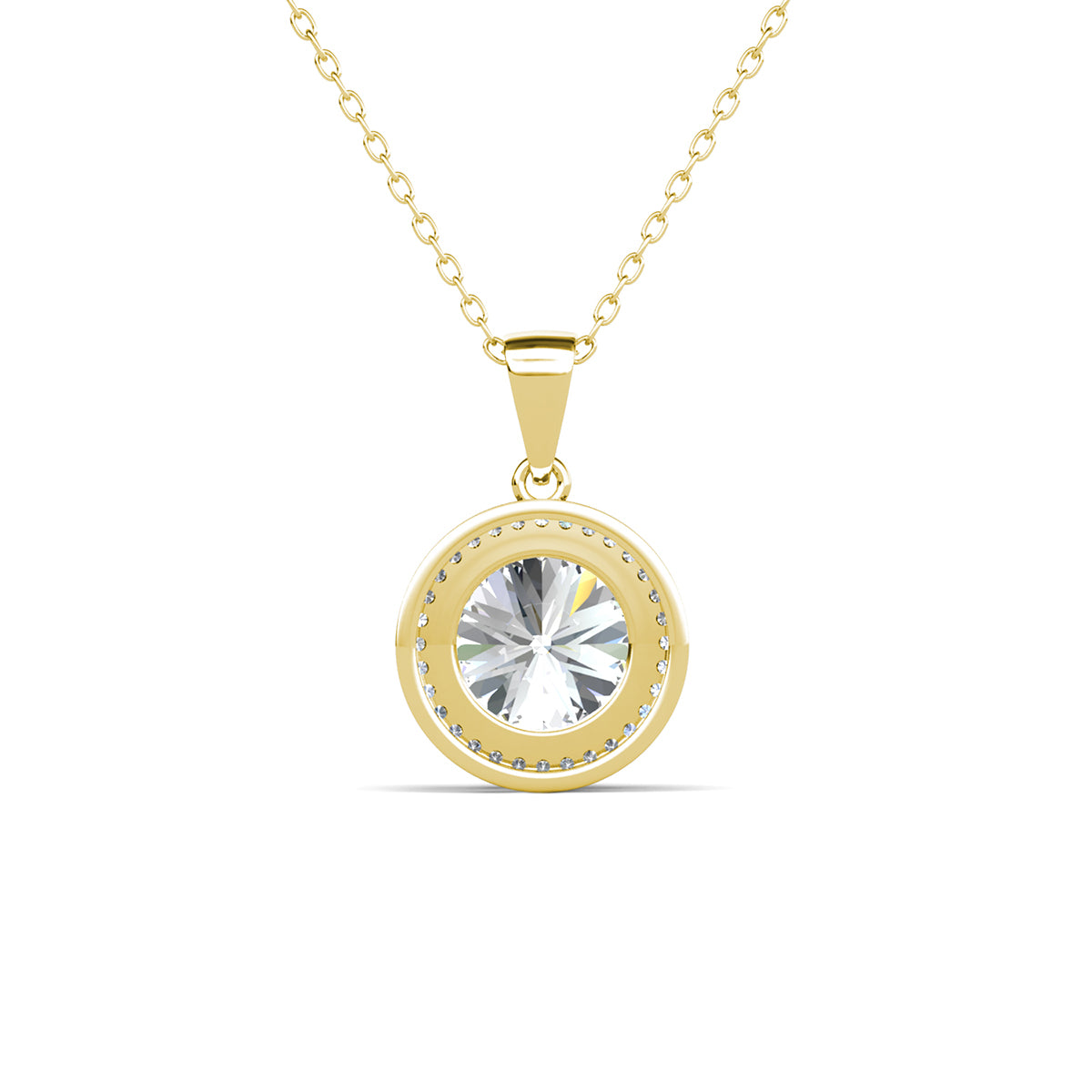 Mariah 18k White Gold Plated Halo Pendant Necklace with Round Cut Simulated Diamond Crystals