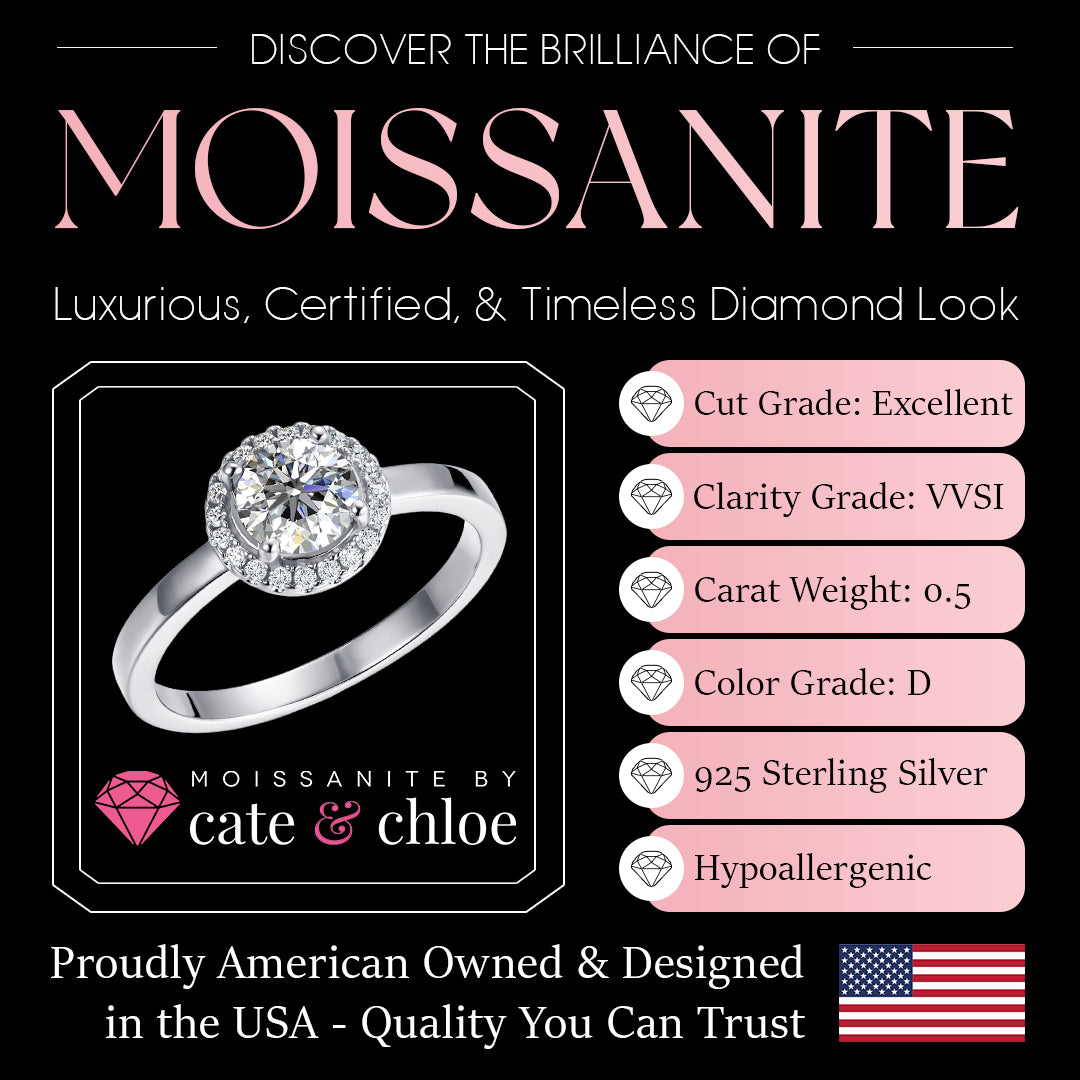 Moissanite by Cate & Chloe Cora Sterling Silver Ring with Moissanite Crystals