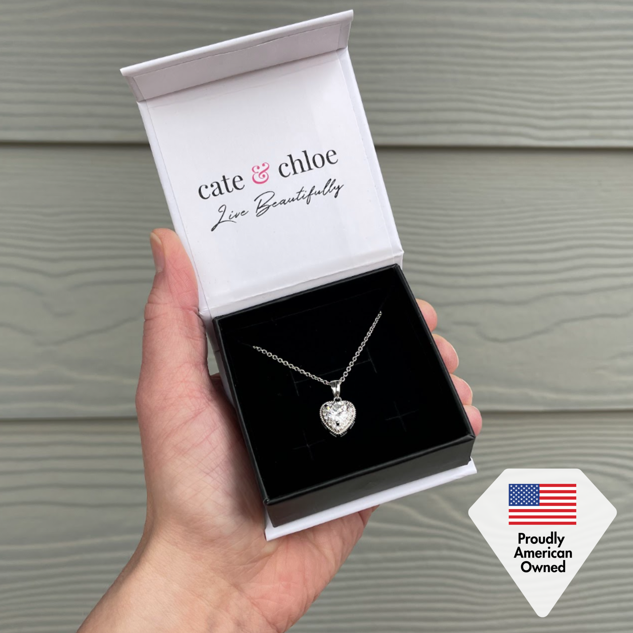 Coraline 18k White Gold Plated Heart Pendant Necklace with Simulated Diamond Crystals