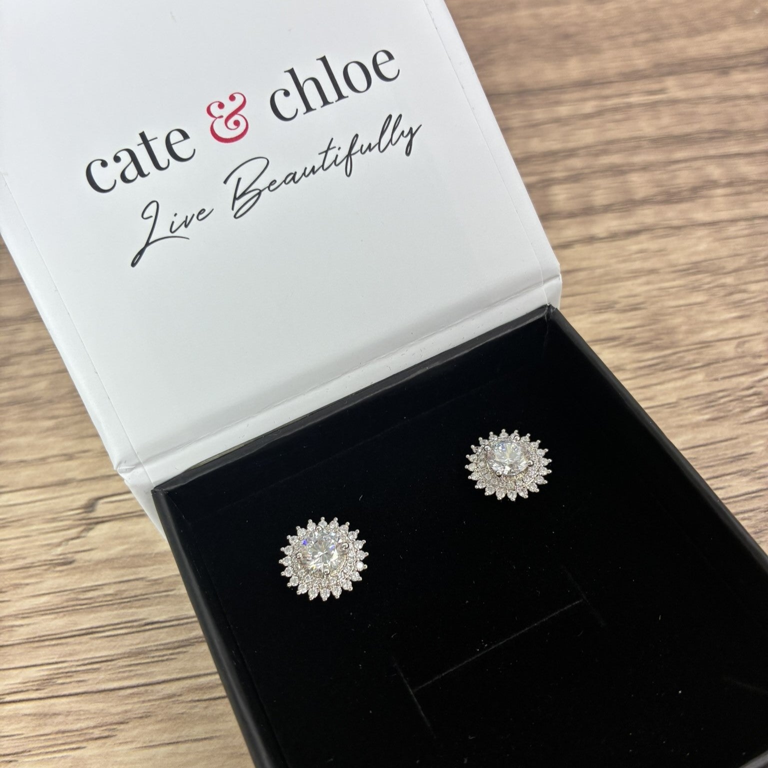 Cordelia 18k White Gold Plated Stud Earrings with Round Cut Simulated Diamond Crystals