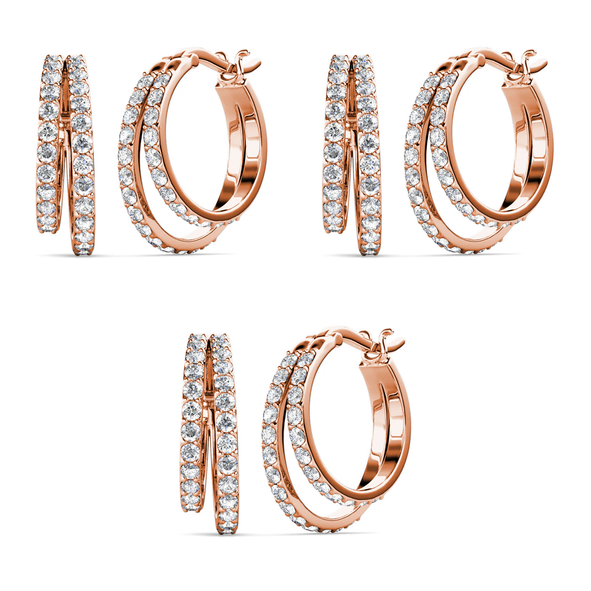 Corina 18k White Gold Plated 20mm Hoop Earrings with Swarovski Crystals (3 Pair Set)