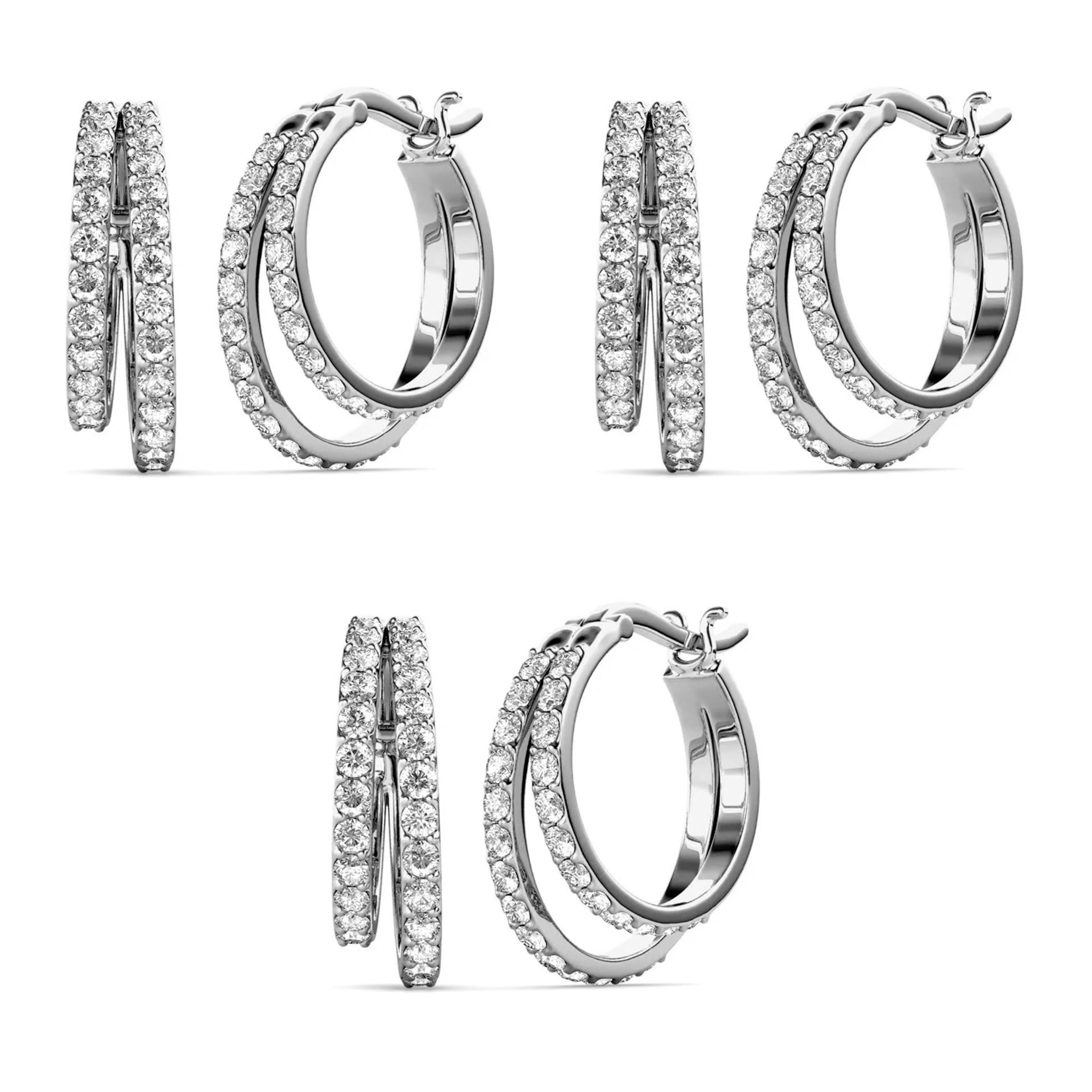Corina 18k White Gold Plated 20mm Hoop Earrings with Swarovski Crystals (3 Pair Set)