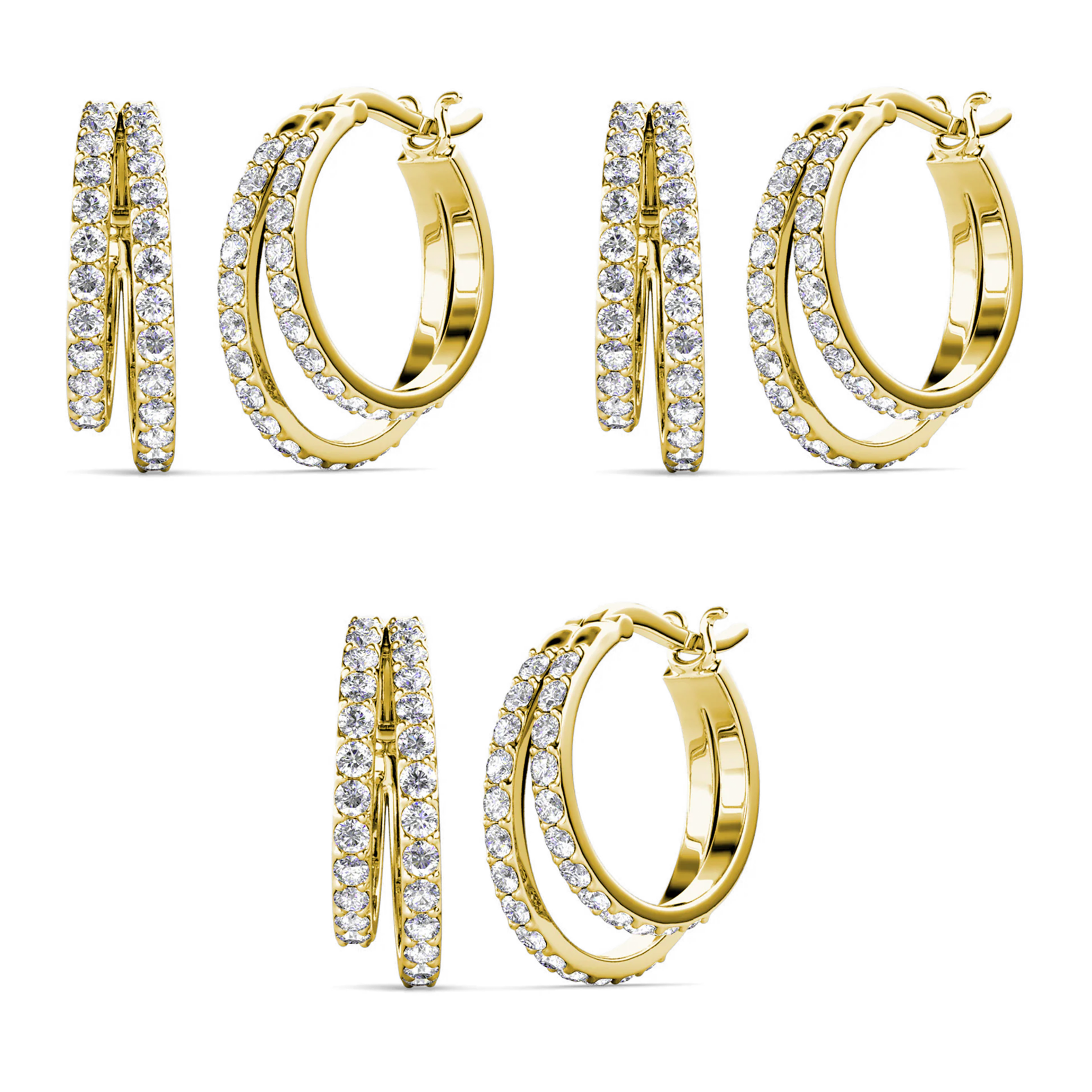 Corina 18k White Gold Plated 20mm Hoop Earrings with Swarovski Crystals (3 Pair Set)