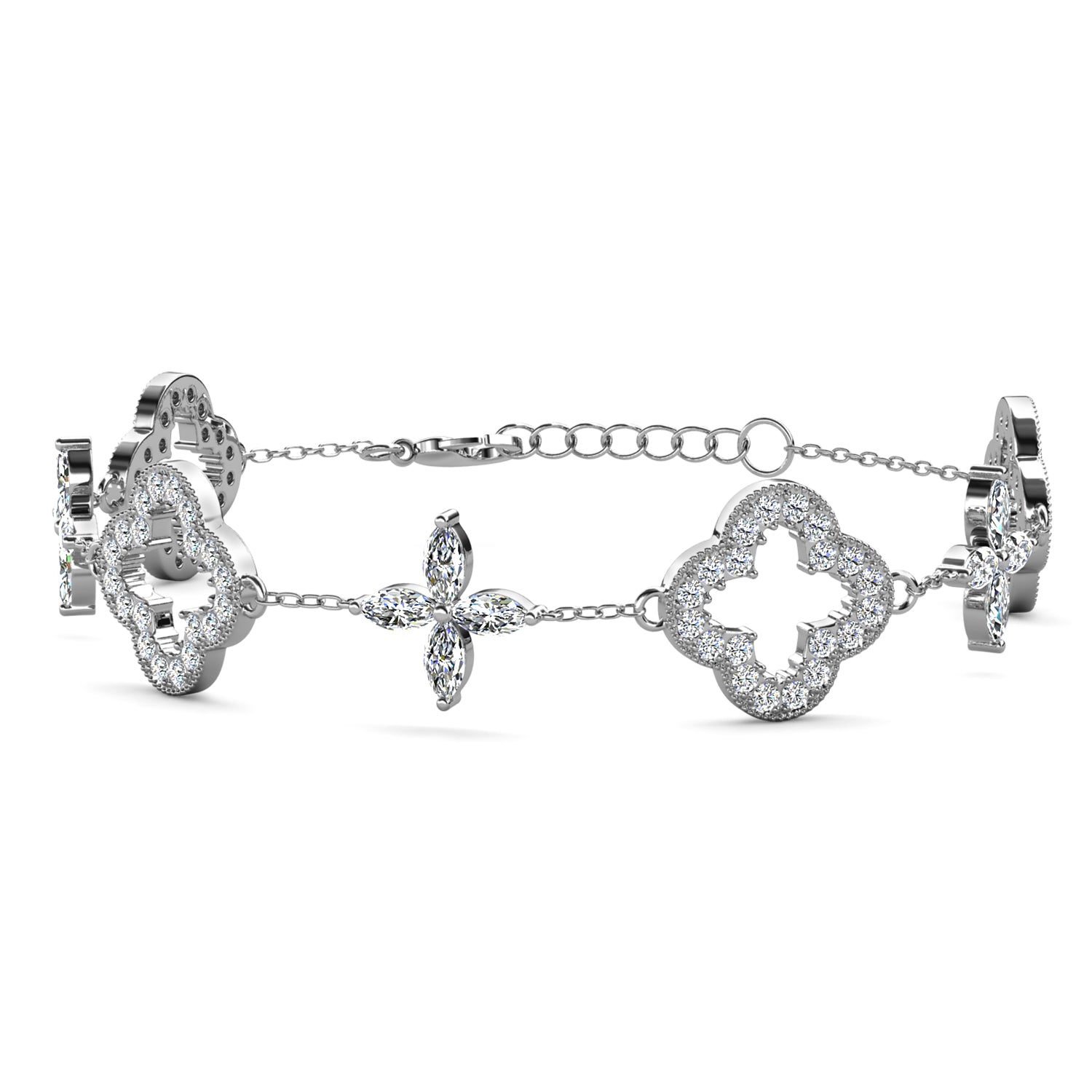 Samara 18k White Gold Plated Clover Station Bracelet with Swarovski Crystals