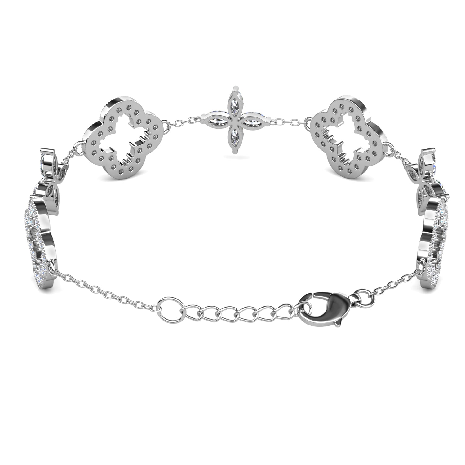 Samara 18k White Gold Plated Clover Station Bracelet with Swarovski Crystals