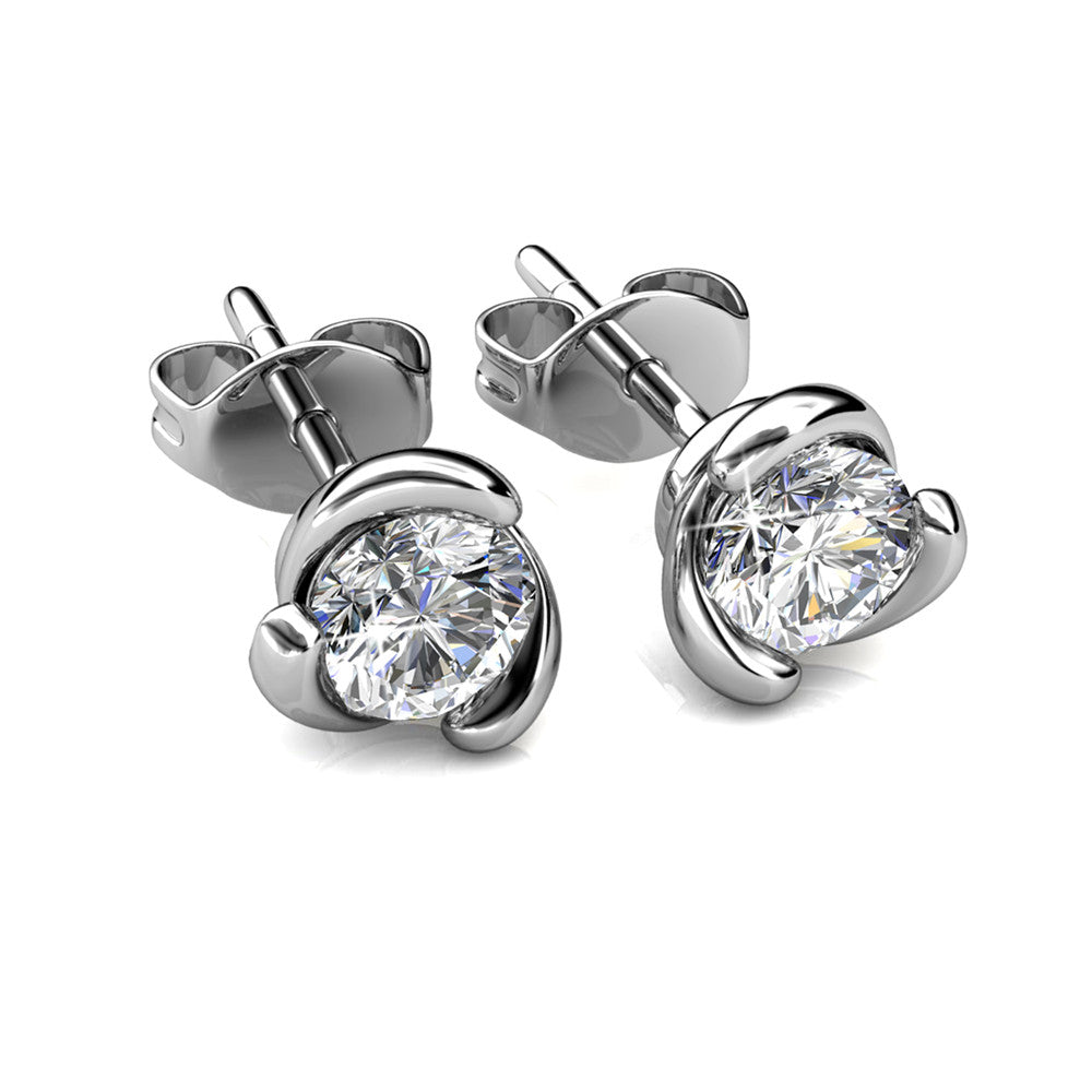 Harmony 18k White Gold Plated Stud Earrings with Round Swarovski Crystals