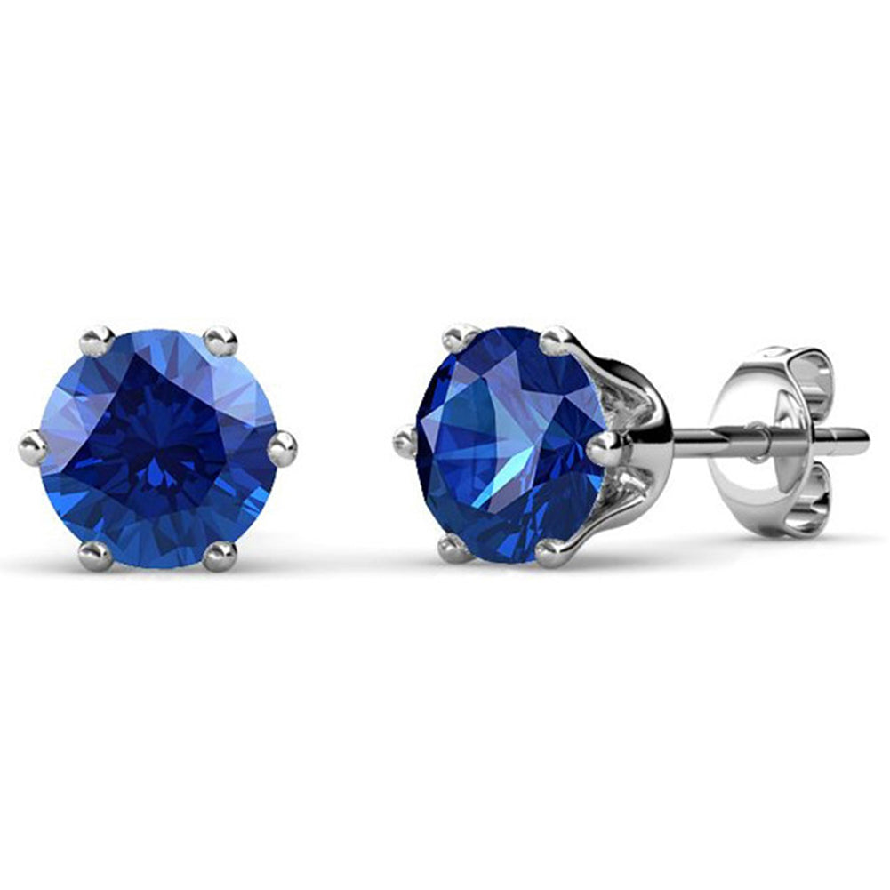 September Birthstone Sapphire Earrings, 18k White Gold Plated Stud Earrings with 1CT Crystals