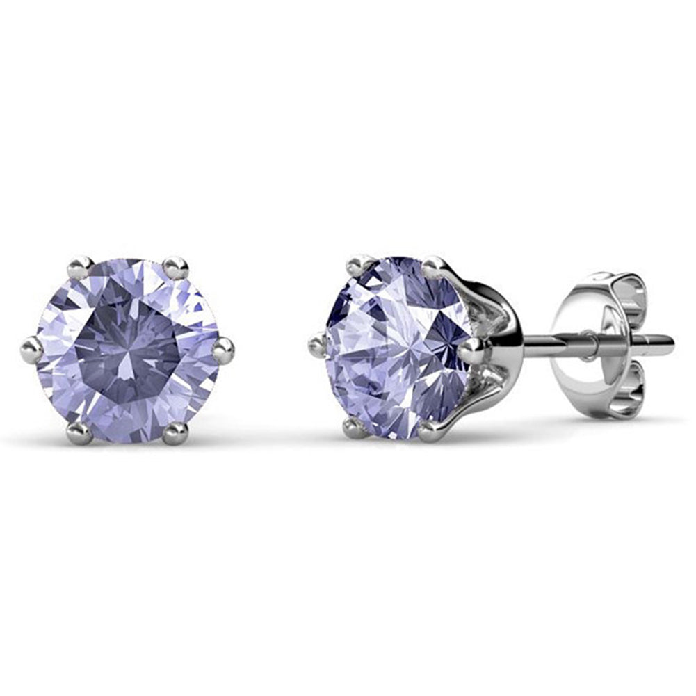 June Birthstone Alexandrite Earrings, 18k White Gold Plated Stud Earrings with 1CT Crystals