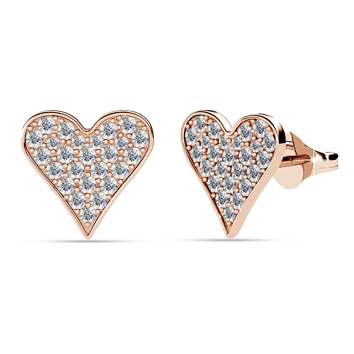 Cecilia 18k White Gold Plated Silver Heart Stud Earrings with Swarovski Crystals