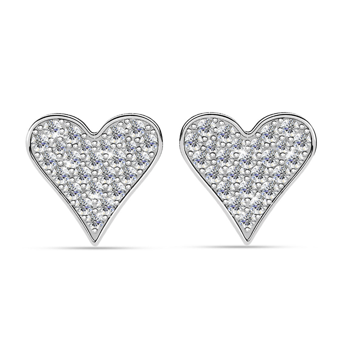 Cecilia 18k White Gold Plated Silver Heart Stud Earrings with Swarovski Crystals