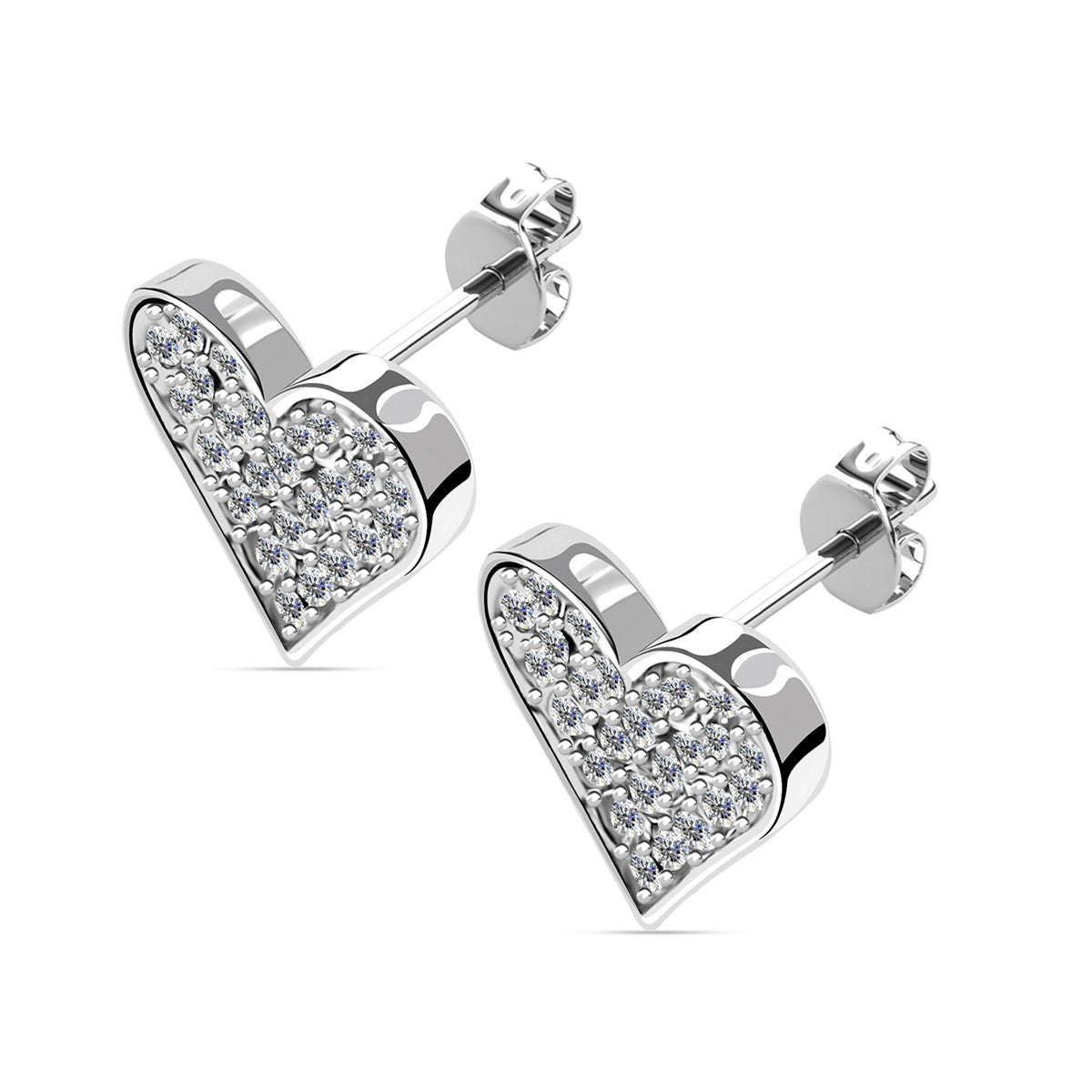 Cecilia 18k White Gold Plated Silver Heart Stud Earrings with Swarovski Crystals