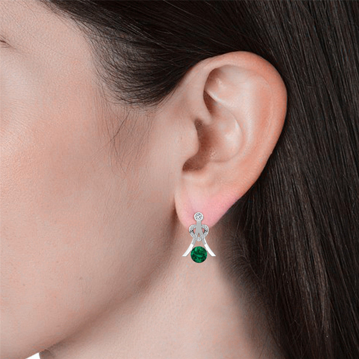 Serenity May Birthstone Emerald Earrings,  18k White Gold Plated Silver Earrings with Round Cut Crystals