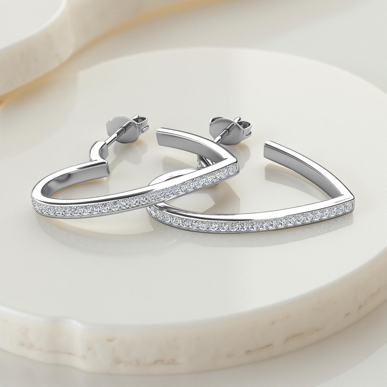 Sylvia 18k White Gold Plated 25mm Heart Hoop Earrings with Swarovski Crystals