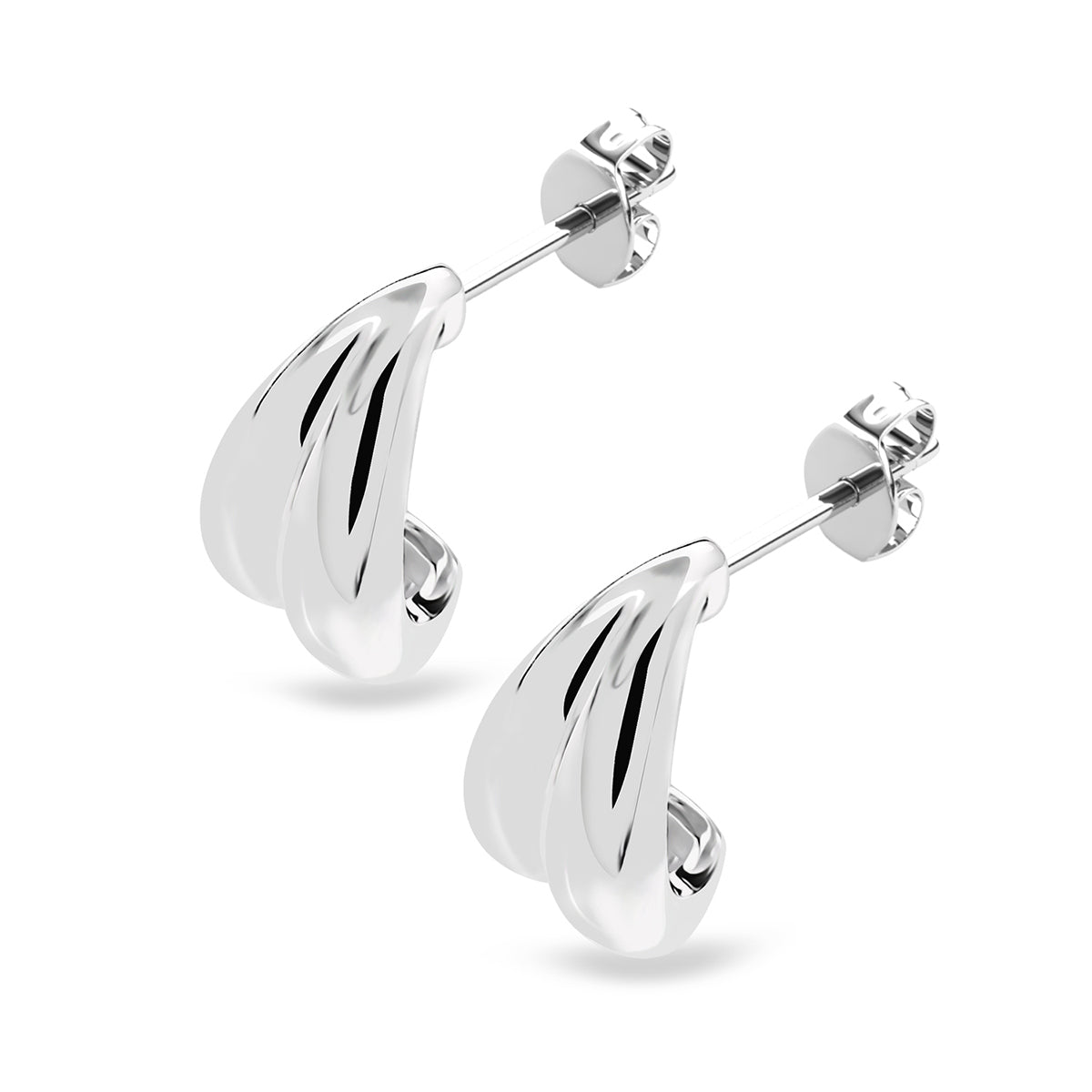 Shae 18k White Gold Plated Semi-Hoop Curved Stud Earrings