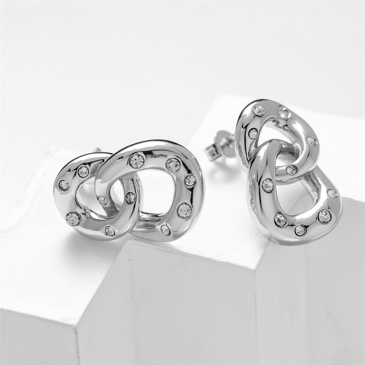 Bonnie 18k White Gold Double Link Chain Drop Earrings with Swarovski Crystals
