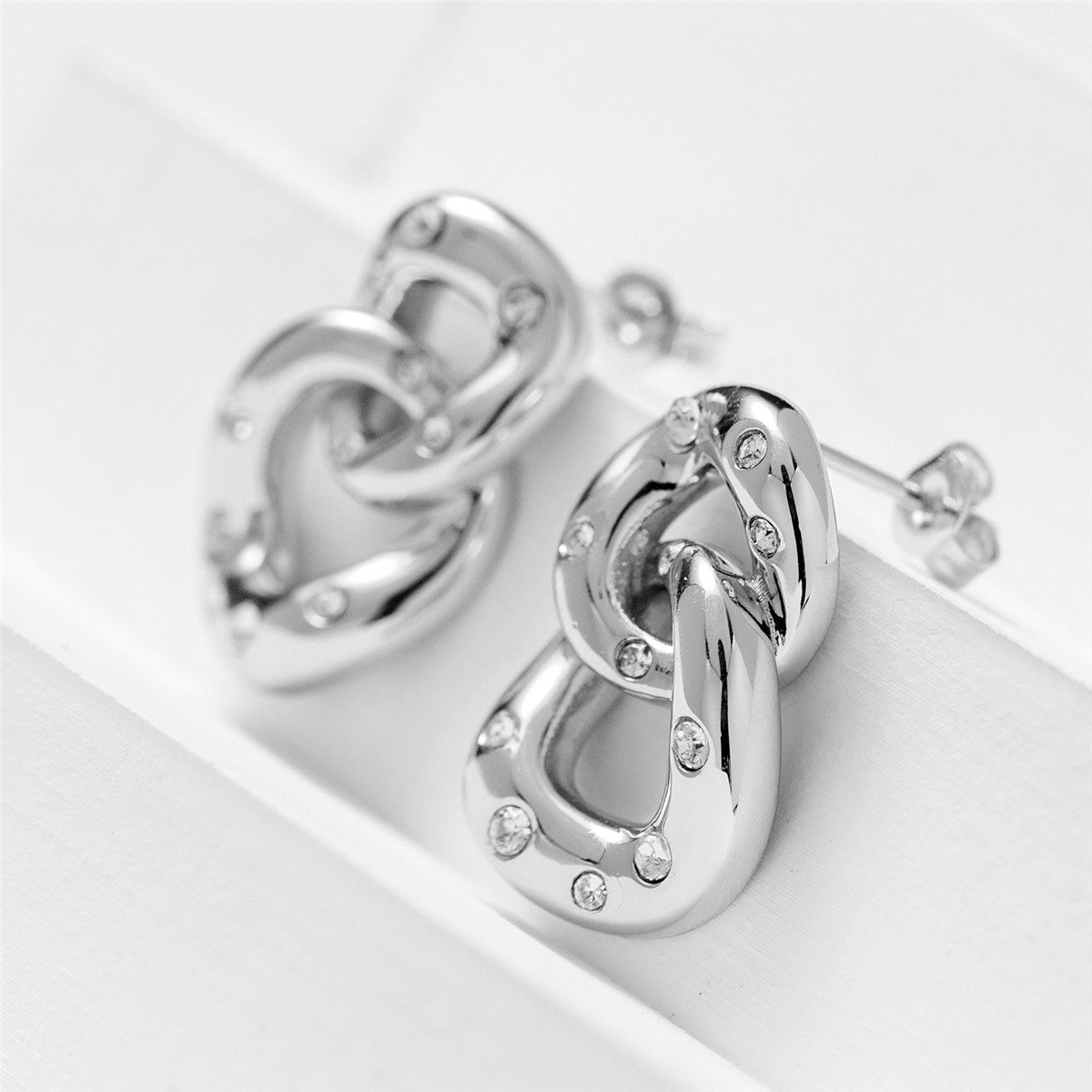 Bonnie 18k White Gold Double Link Chain Drop Earrings with Swarovski Crystals
