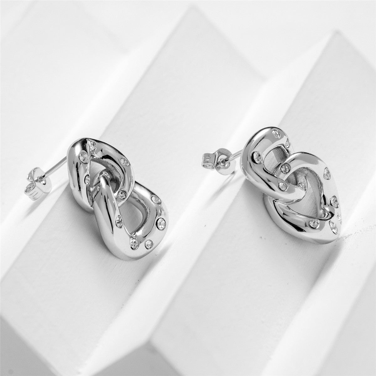 Bonnie 18k White Gold Double Link Chain Drop Earrings with Swarovski Crystals