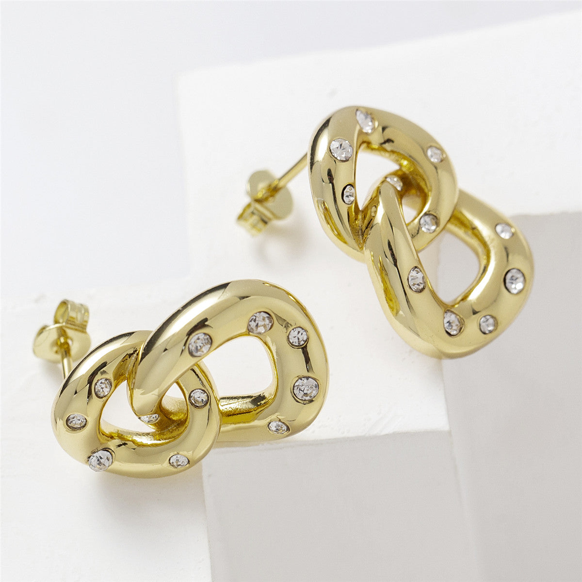 Bonnie 18k White Gold Double Link Chain Drop Earrings with Swarovski Crystals