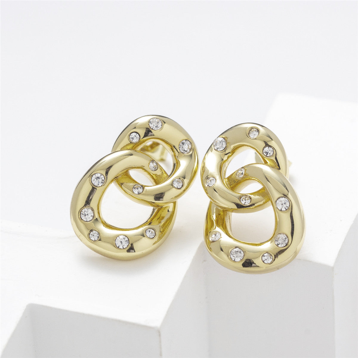 Bonnie 18k White Gold Double Link Chain Drop Earrings with Swarovski Crystals
