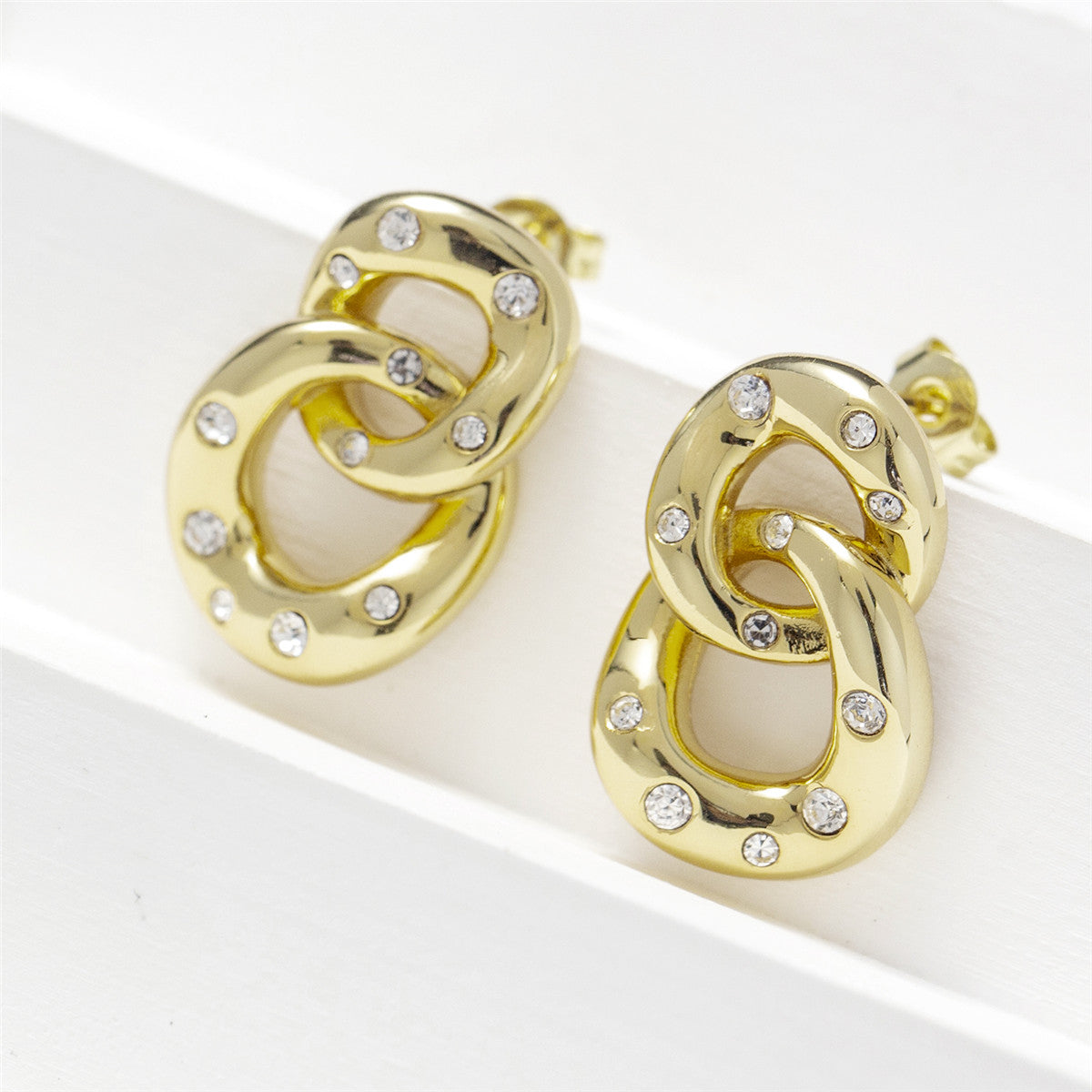 Bonnie 18k White Gold Double Link Chain Drop Earrings with Swarovski Crystals