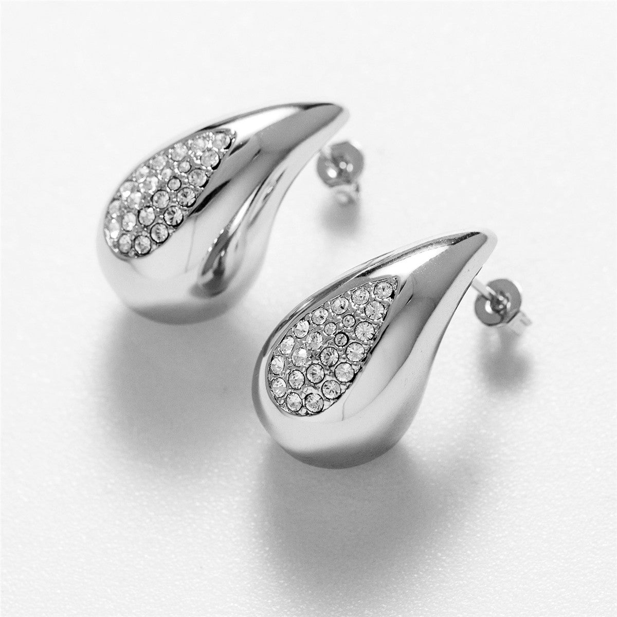 Sally 18k White Gold Plated Teardrop Stud Earrings with Swarovski Crystals